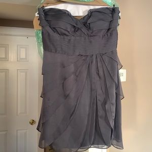 Adrianna Papell Ruffle Mini Dress Size 8P Dark Gray/Silver Chiffon